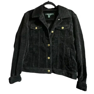Lauren Jean Ralph Lauren Jacket Corduroy Coat Black‎ Womens Large Denim Button